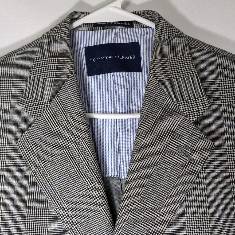 Tommy Hilfiger Mens 40R Wool Blazer Houndstooth Plaid Jacket